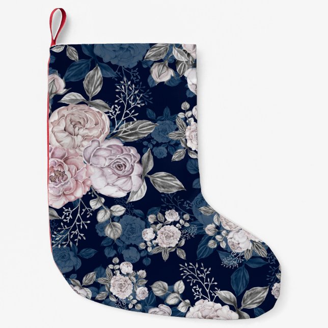 Rosa ros Mörk blått: Vintage Liten Julstrumpa (Framsidan)