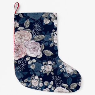Rosa ros Mörk blått: Vintage Liten Julstrumpa