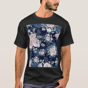 Rosa ros Mörk blått: Vintage T Shirt