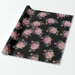 Rosa ros Mörk Blommönster Shabby chic Party Presentpapper<br><div class="desc">papper radbrytning av anpassningsbar</div>
