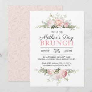 Rosa ros Mors dag Brunch Inbjudningar