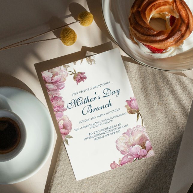 Rosa ros Mors dag Brunch Inbjudningar (Skapare uppladdad)