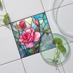 Rosa ros mosaik kakel i glas