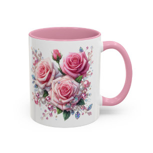 Rosa ros mugg Blommig present Elegant kaffekopp