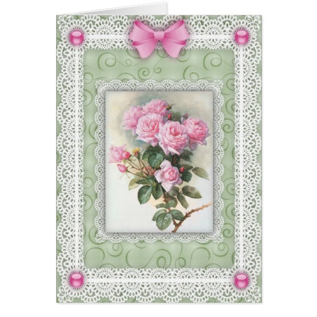 Rosa ros n-snöre hälsningskort (Framsidan)