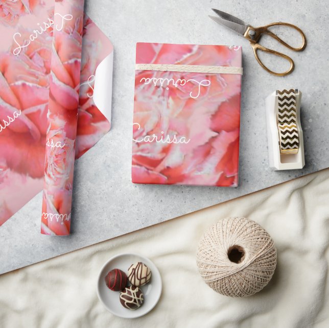 rosa ros & namn, romantiskt blommönster presentpapper (Hantverk)