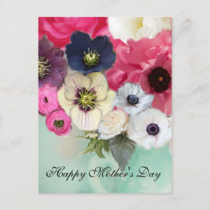 ROSA ROS OCH ANEMONFLÖDEN MORS DAG VYKORT