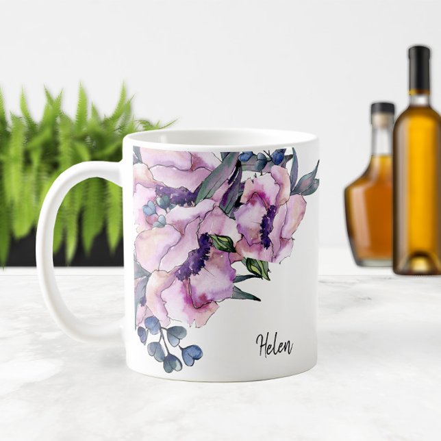 Rosa ros 🌹 och blått 💙 kaffemugg (Watercolor Pink Roses 🌹 & Blue Hearts 💙 Coffee Mug
)