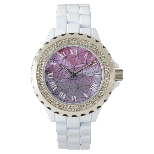 Rosa ros och blomman av livet mönster armbandsur (Framsida)