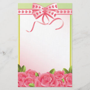 Rosa ros och Bow Stationary Brevpapper
