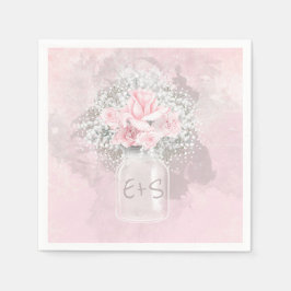 Rosa ros och brudslöjabröllop pappersservett