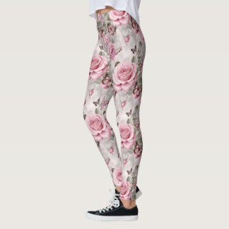 Rosa ros och Butterflies Watercolor Leggings