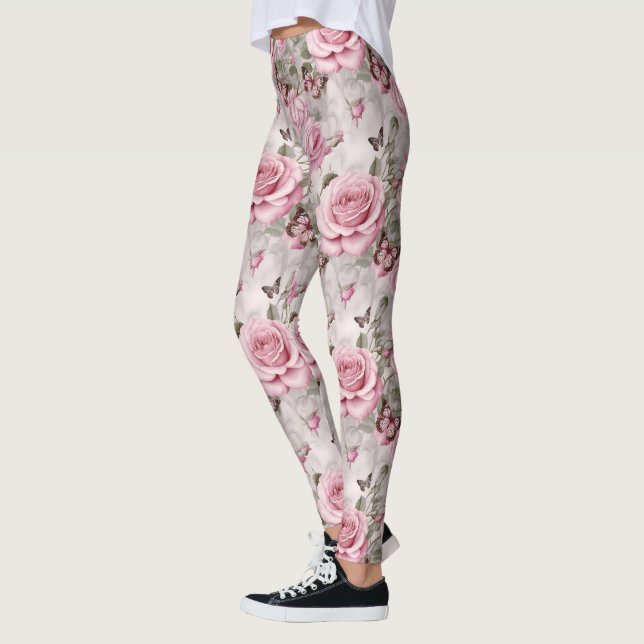 Rosa ros och Butterflies Watercolor Leggings (Vänster)