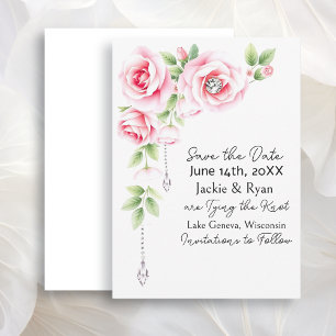 Rosa ros och diamanter Blommigt Bröllop Spara Datumet