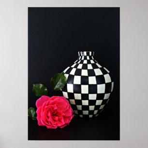 Rosa ros och ett Vas som kontrollerats Poster