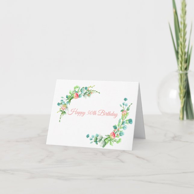 Rosa ros och eukalyptus Milestone Birthday Kort (Framsida)