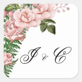 Rosa ros och Ferns Bröllop Fyrkantigt Klistermärke