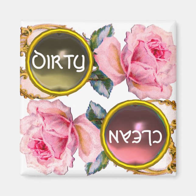 ROSA ROS OCH GEM STONES DIRTY CLEAN DISHWASHER MAGNET (Framsidan)