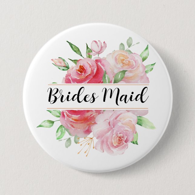 Rosa ros och Grey Blommigt Monogram Knapp (Framsida)