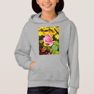 Rosa ros och Gula blommor Hoodie T Shirt