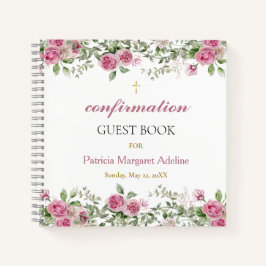 Rosa ros och Guld Blommigt Confirmation Guest Bok