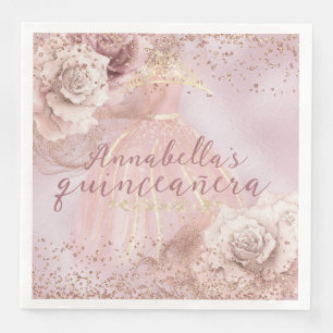 Rosa ros och Guld Quinceañera Pappersservett