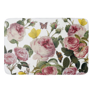 ROSA ROS OCH GULT BUTTERFLIES Vit Blommigt Badrumsmatta