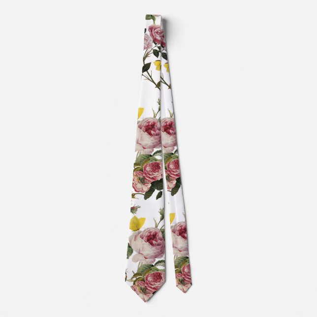 ROSA ROS OCH GULT BUTTERFLIES Vit Blommigt Slips (Framsida)