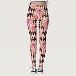 Rosa ros och Harlequin Leggings