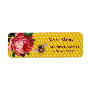 ROSA ROS OCH HONEY BEE,KÖPER RETURADRESS ETIKETT