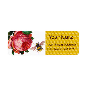 ROSA ROS OCH HONEY BEE,KÖPER RETURADRESS ETIKETT