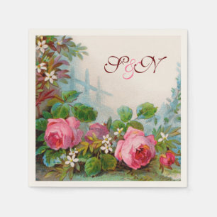 ROSA ROS OCH JASMINES BLOMMIGT BRÖLLOP MONOGRAM PAPPERSSERVETT
