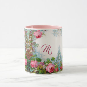 ROSA ROS OCH JASMINES BLOMMIGT MONOGRAM MUGG