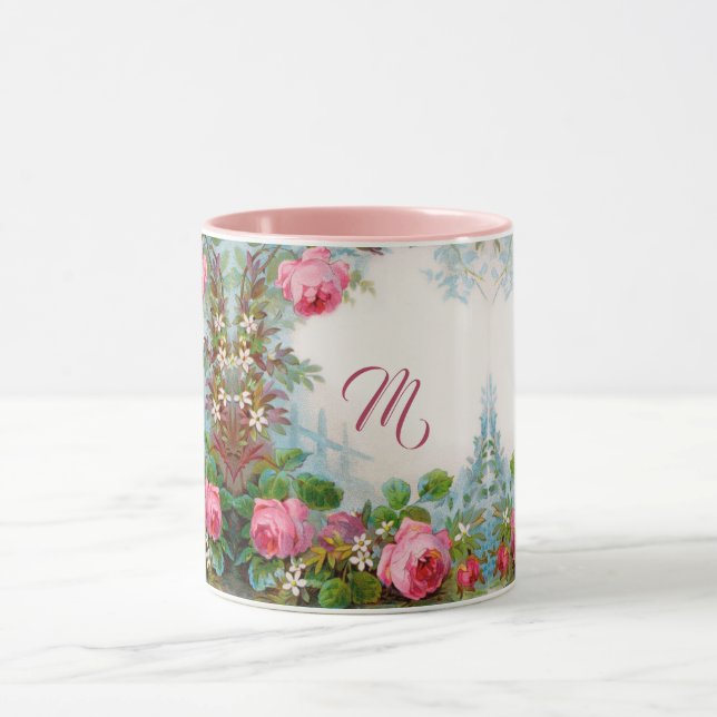 ROSA ROS OCH JASMINES BLOMMIGT MONOGRAM MUGG (Center)