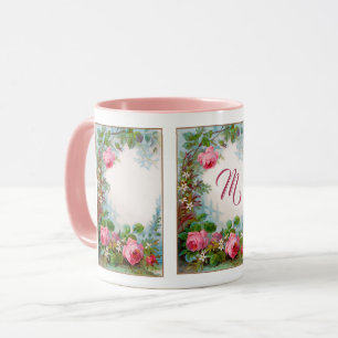 ROSA ROS OCH JASMINES BLOMMIGT MONOGRAM MUGG