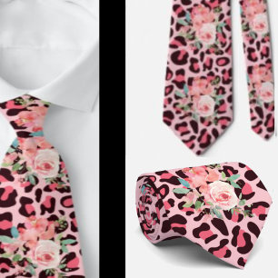 Rosa ros och Leopard Print Punk Sten Neck Tie Slips