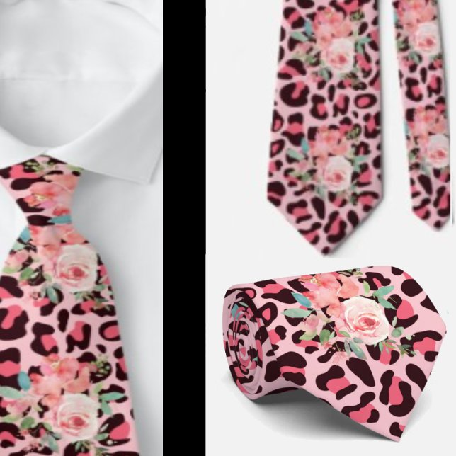 Rosa ros och Leopard Print Punk Sten Neck Tie Slips (Skapare uppladdad)