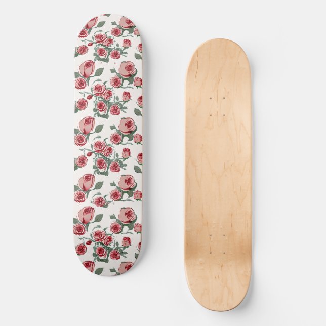 Rosa ros och Löv Mönster Mini Skateboard Bräda 18,5 Cm (Framsida)