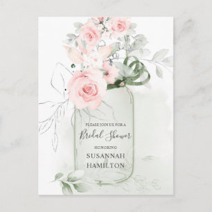 Rosa ros och Pastel Grönt Mason Burk Möhippa Vykort