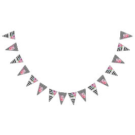 Rosa ros och Rand Söt Blommigt Bröllop Vimplar