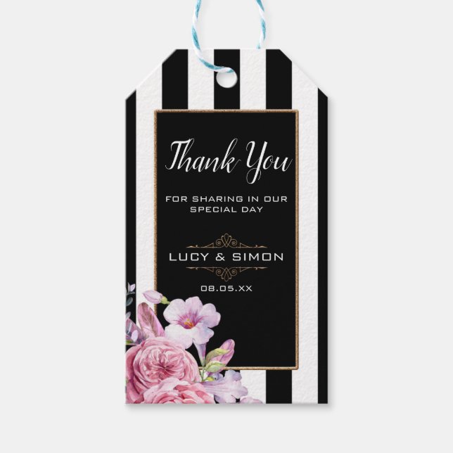 Rosa ros och Rand Tack Märkre Presentetikett (Framsidan)