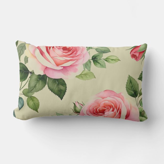 Rosa ros och Rosenknopp Lumbarkudde (Framsida)