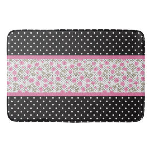 Rosa ros och svart och vitt Polka dots Badrumsmatta