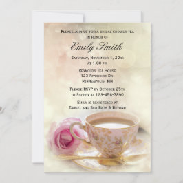 Rosa ros och Tekopp | Elegant Möhippa Tea Inbjudningar