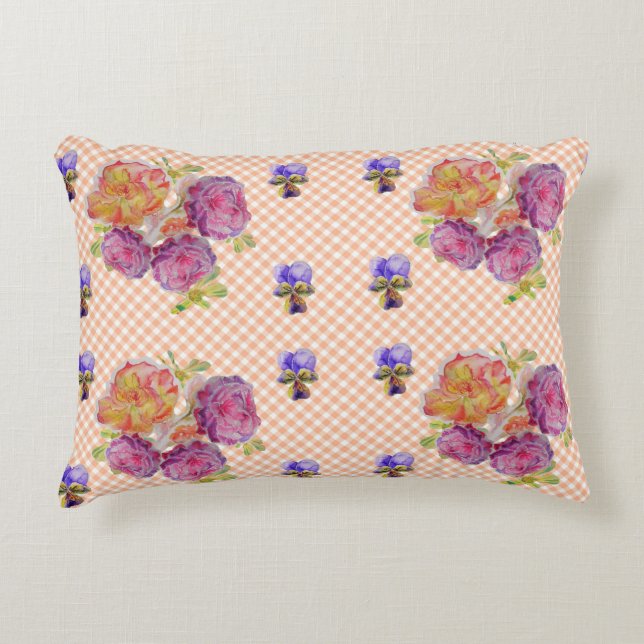 Rosa ros och Violets Shabby blommigt Decor Cushion Prydnadskudde (Framsidan)