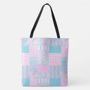 Rosa ros och White Butterflies Faux Patchwork Tygkasse