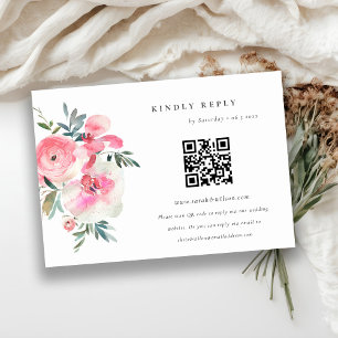 Rosa ros Orchid Blommigt Bröllop QR-kodOSA Tilläggskort