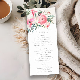 Rosa ros Orchid Watercolor Blommigt Bröllop Menu Inbjudningar