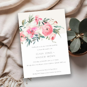Rosa ros Orchid Watercolor Blommigt  Par Shower Inbjudningar