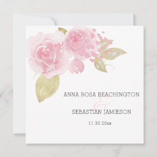 ** Rosa ros - OSA QR Guld Blommigt AR15 Bröllop Inbjudningar